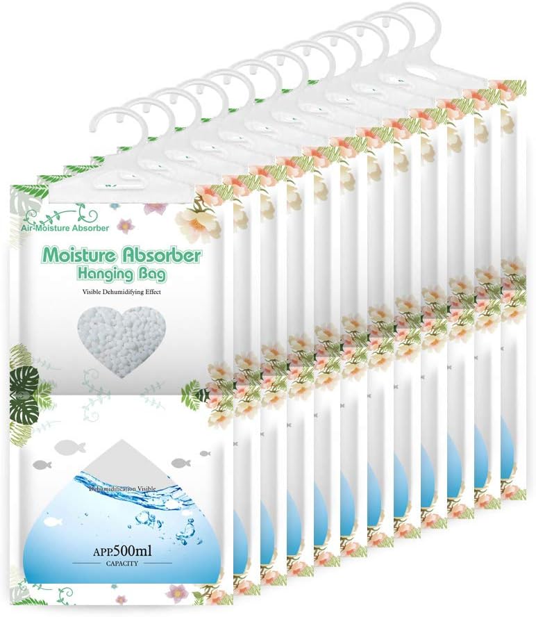 CANAGER Hanging Moisture Absorber-12 Packs, Hanging Dehumidifier Bags for Closet,Bedroom and kitchen,Fragrance Free,Moisture Absorb 12.5OZ - Image 1